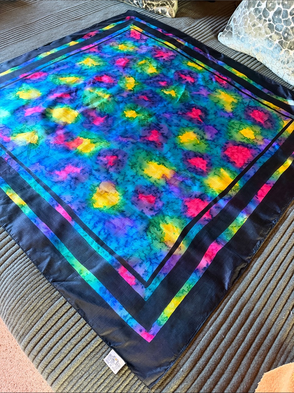 Vibrant Tie-Dye Silk Square Scarf - Multicolor